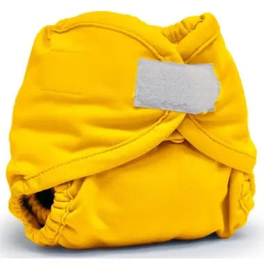 Rumparooz Velcro Cloth Diaper, bright yellow, folded and fastened with hook-and-loop closure