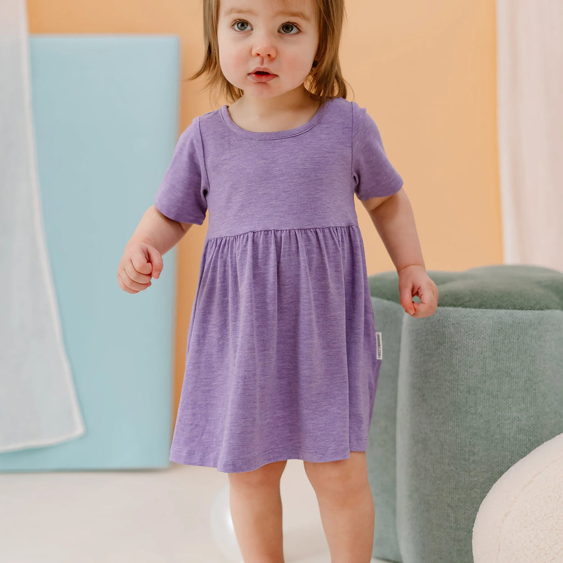 Nest Designs Short Sleeve Dress Violet Blooms — lifestyle