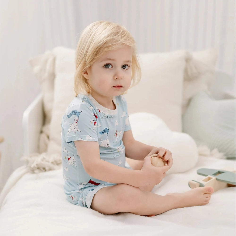 NEST DESIGNS Nest Designs Short Sleeve PJ Set Puppy Park two-piece set with elastic waist shorts img 4/10