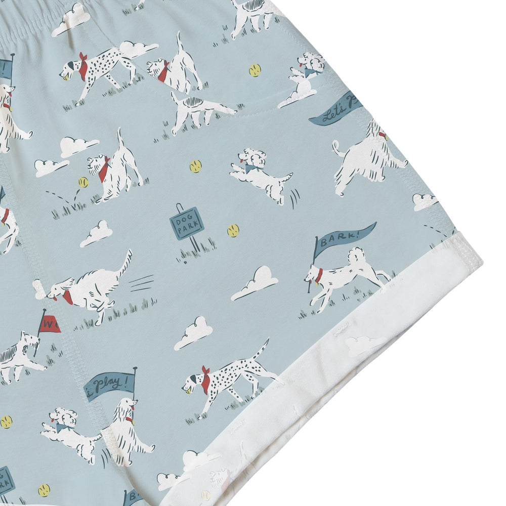 NEST DESIGNS Nest Designs Short Sleeve PJ Set Puppy Park elastic waistband with white contrast backing at rolled hem img 10/10
