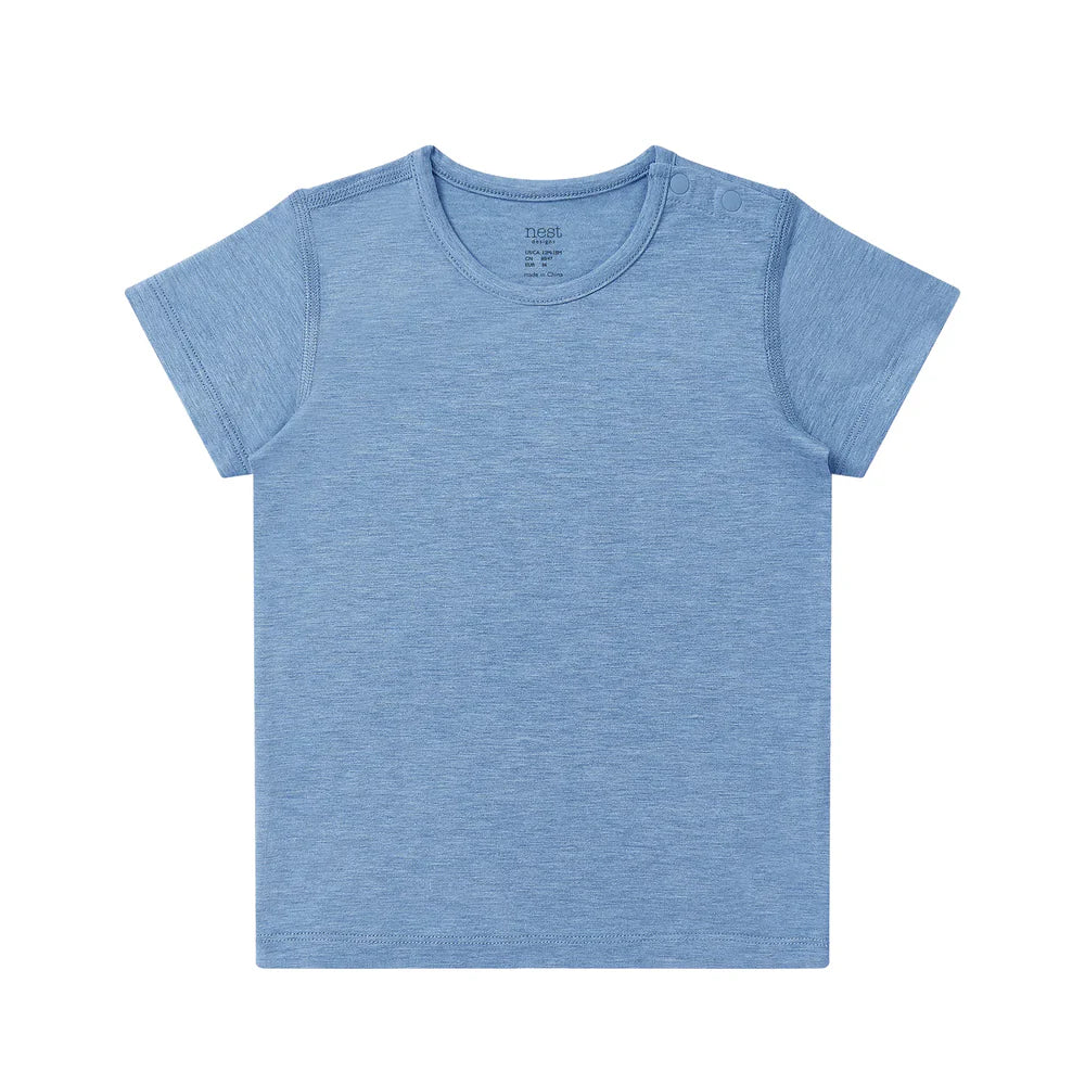 NEST DESIGNS Nest Designs Short Sleeve T Shirt Azure Lake Shoulder snap closure with crew neck and heathered finish