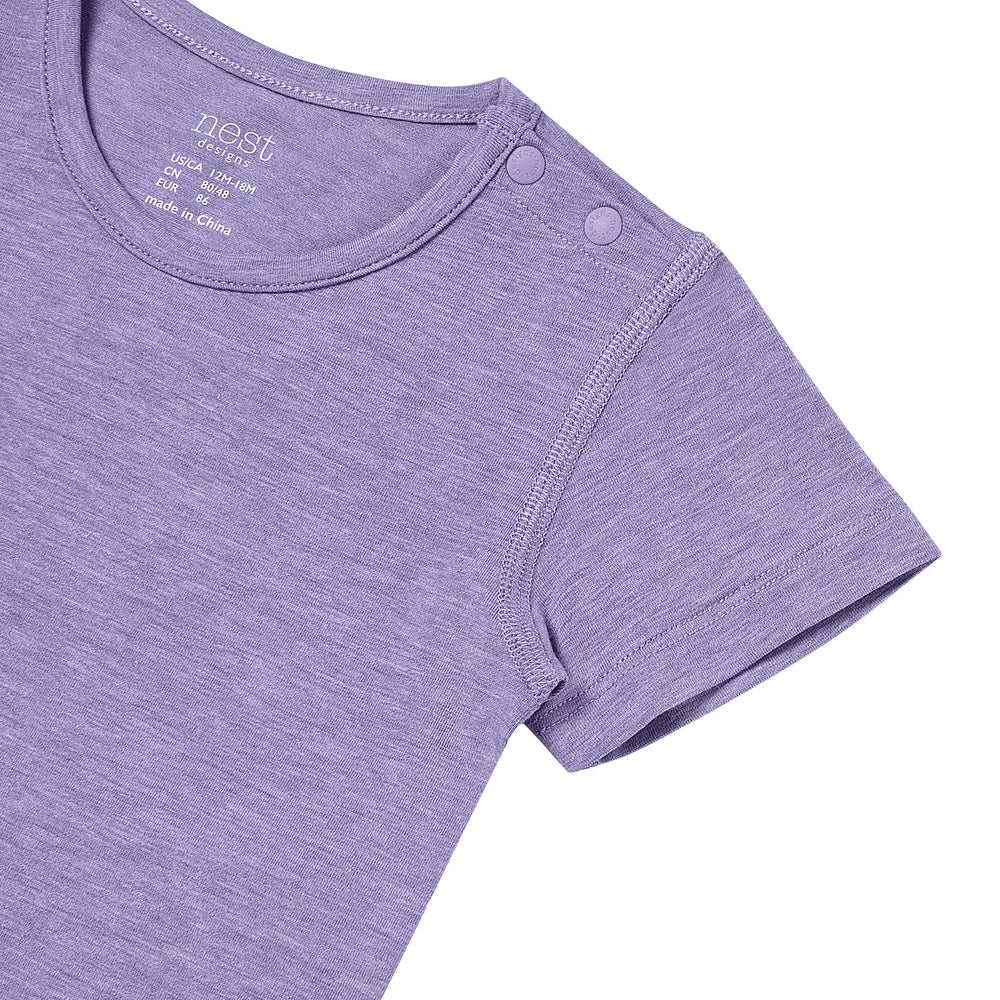 NEST DESIGNS Nest Designs Short Sleeve T Shirt Violet Blooms with shoulder snap closure and flatlock seam details img 2/5