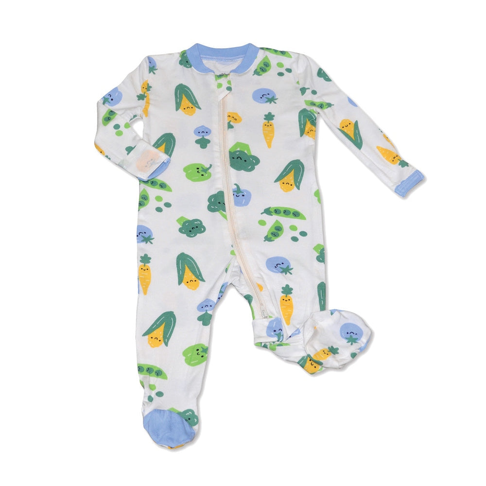 Silkberry Baby Bamboo Footies with Two Way Zipper Farmers Market Print