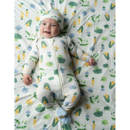 Silkberry Baby Bamboo Footies with Two Way Zipper Farmers Market Print