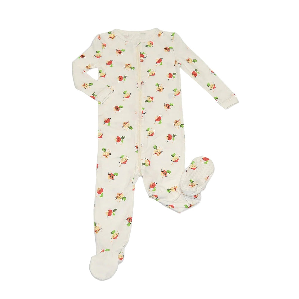 Silkberry Baby Organic Cotton zip-up footies, cream base with radish print for babies