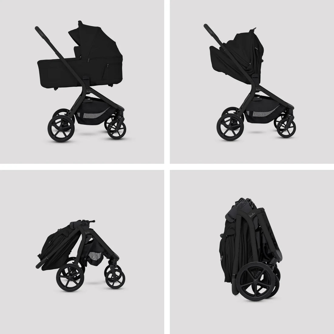 Silver Cross Breez Compact Bassinet in Black — compact folding sequence