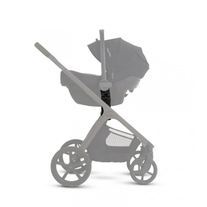 Illustration of a car seat attached to the Cove 2 stroller using car seat adaptors; stroller and car seat sold separately.