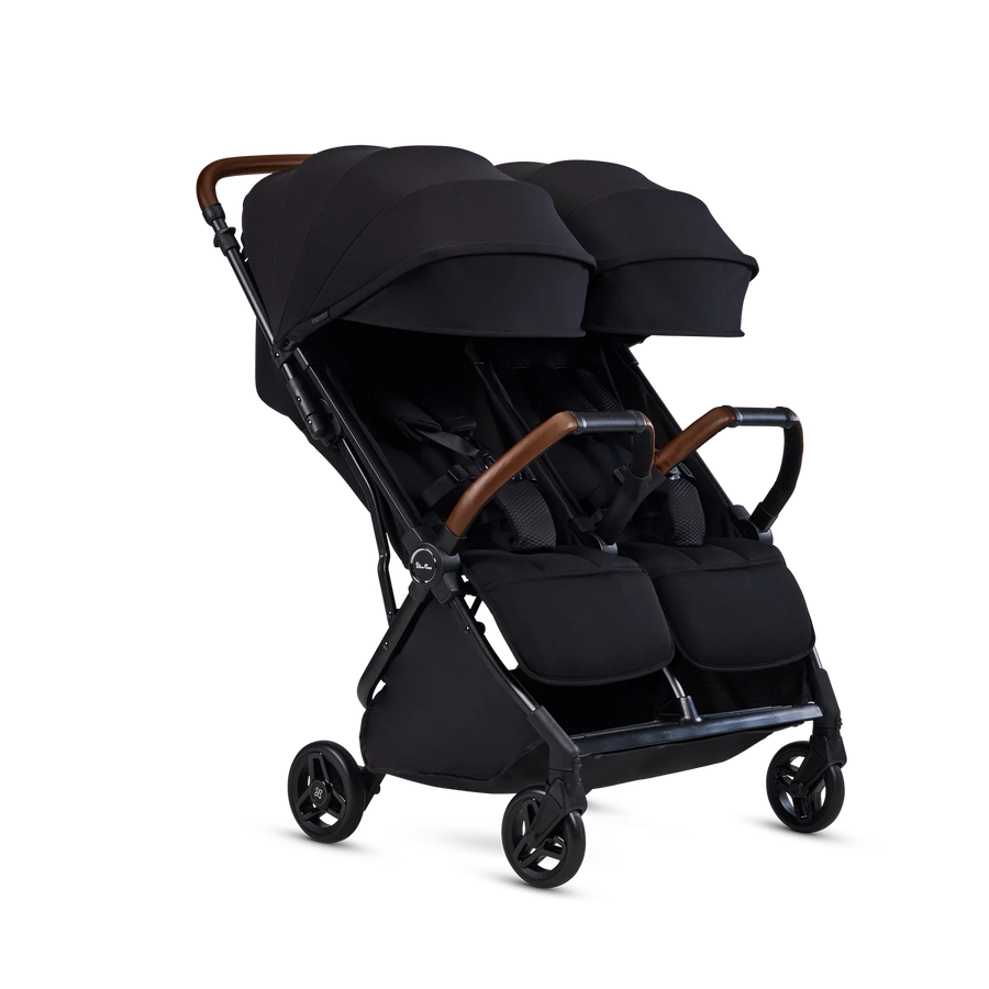 Silver Cross Jet Double Black double stroller three-quarter view