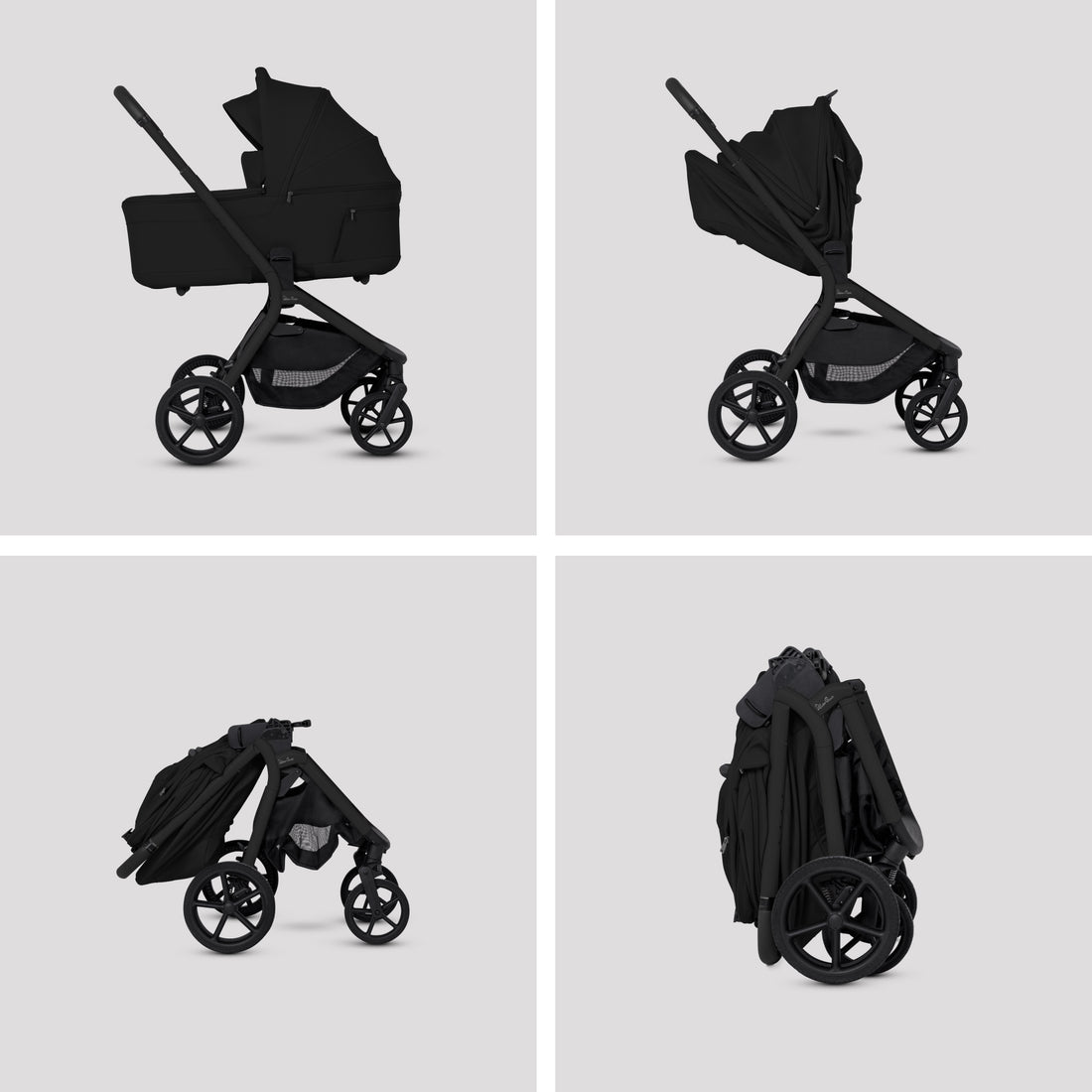 Silver Cross Breez Compact Bassinet in Black — compact folding sequence