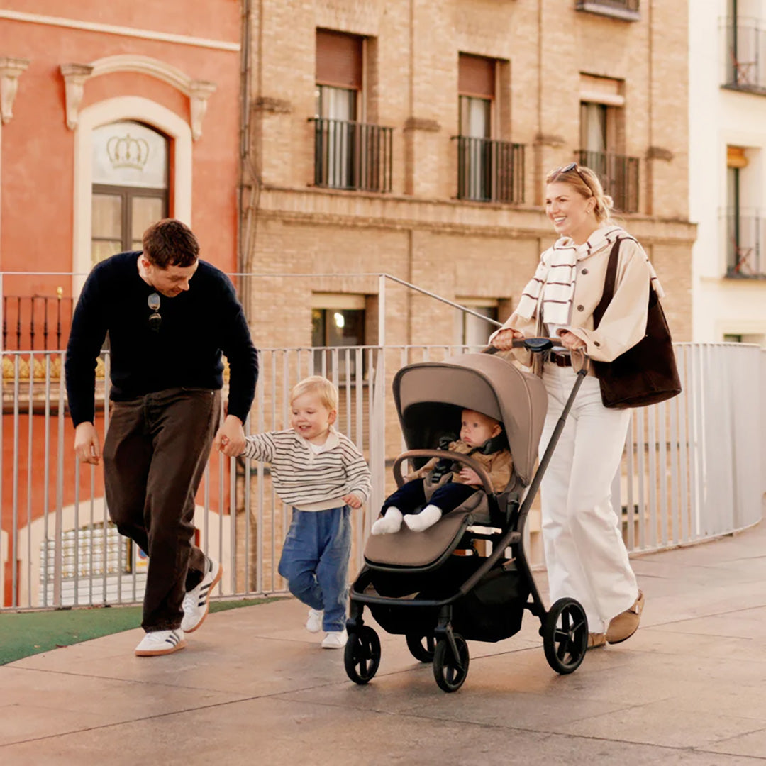 Silver Cross Breez Compact Bassinet in Maple — family stroll with the Breez stroller