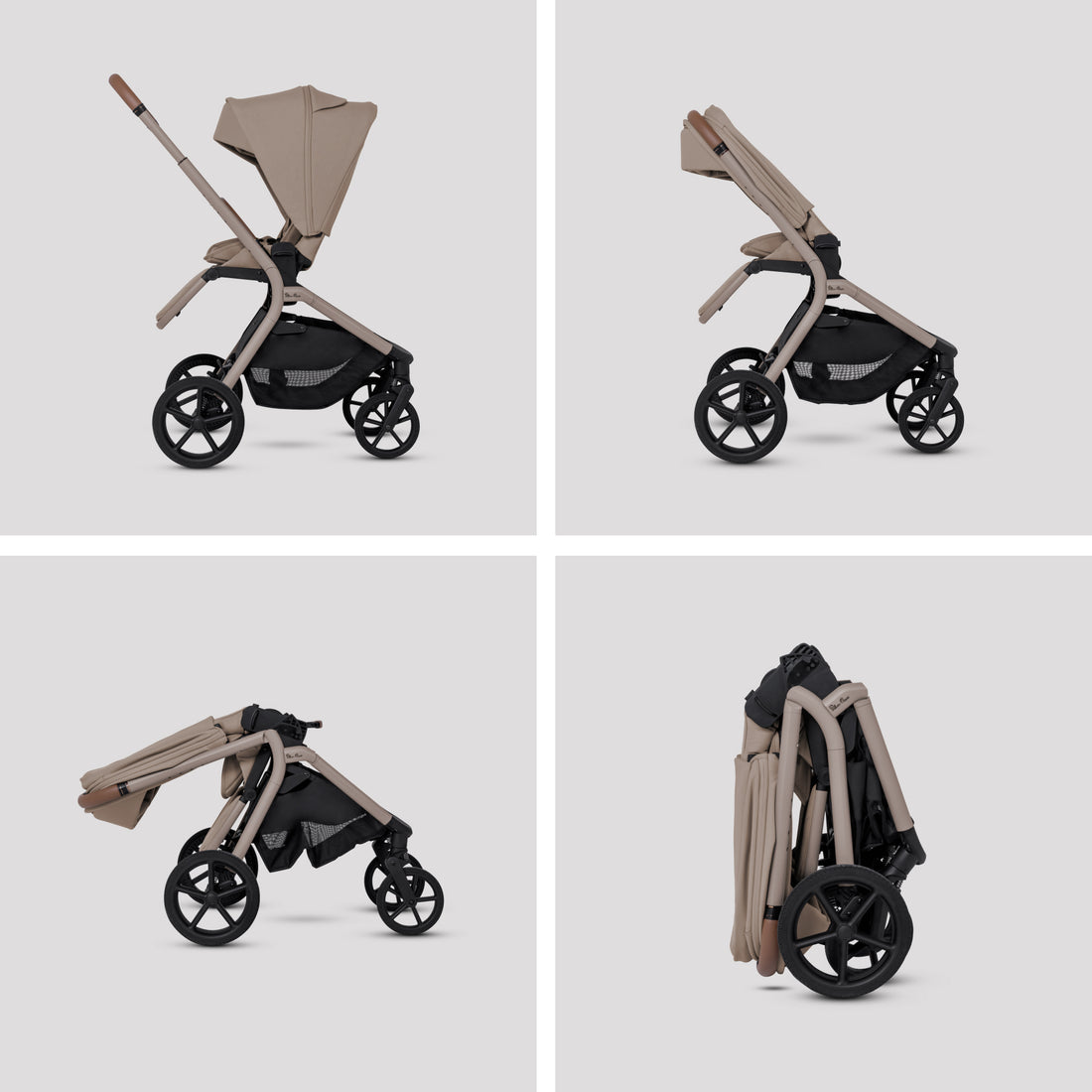 Silver Cross Breez Compact Stroller in Champagne — compact folding sequence