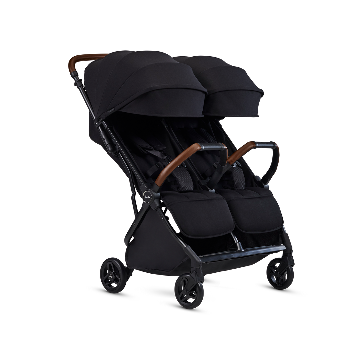 Silver Cross Jet Double Travel Stroller in Black — double stroller three-quarter view