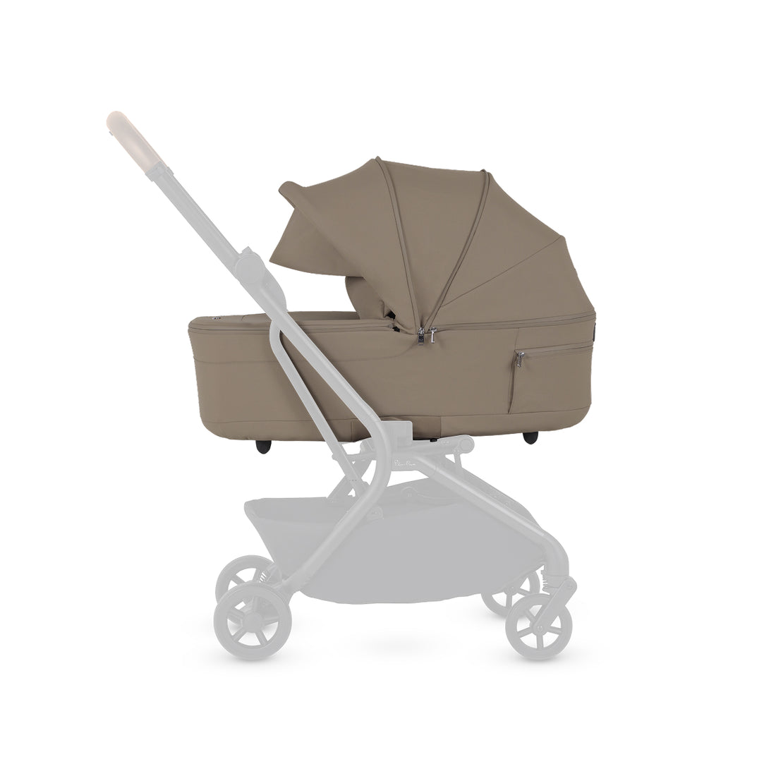 Silver Cross Nia Pod in Champagne — pod mounted on the Nia chassis