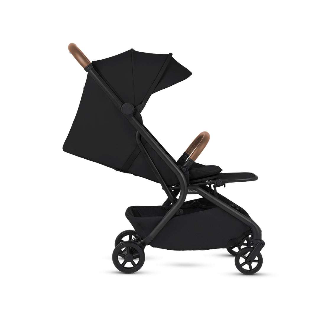 Silver Cross Nia Compact Travel Stroller in Black — extended hood side view