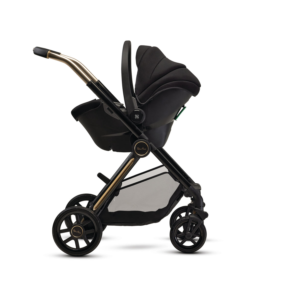 Silver Cross Reef 2 Stroller in Espresso — fold, fabric and wheel details