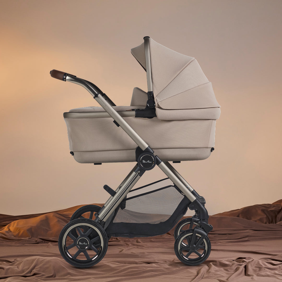 Silver Cross Reef 2 Stroller in Frappé — bassinet configuration