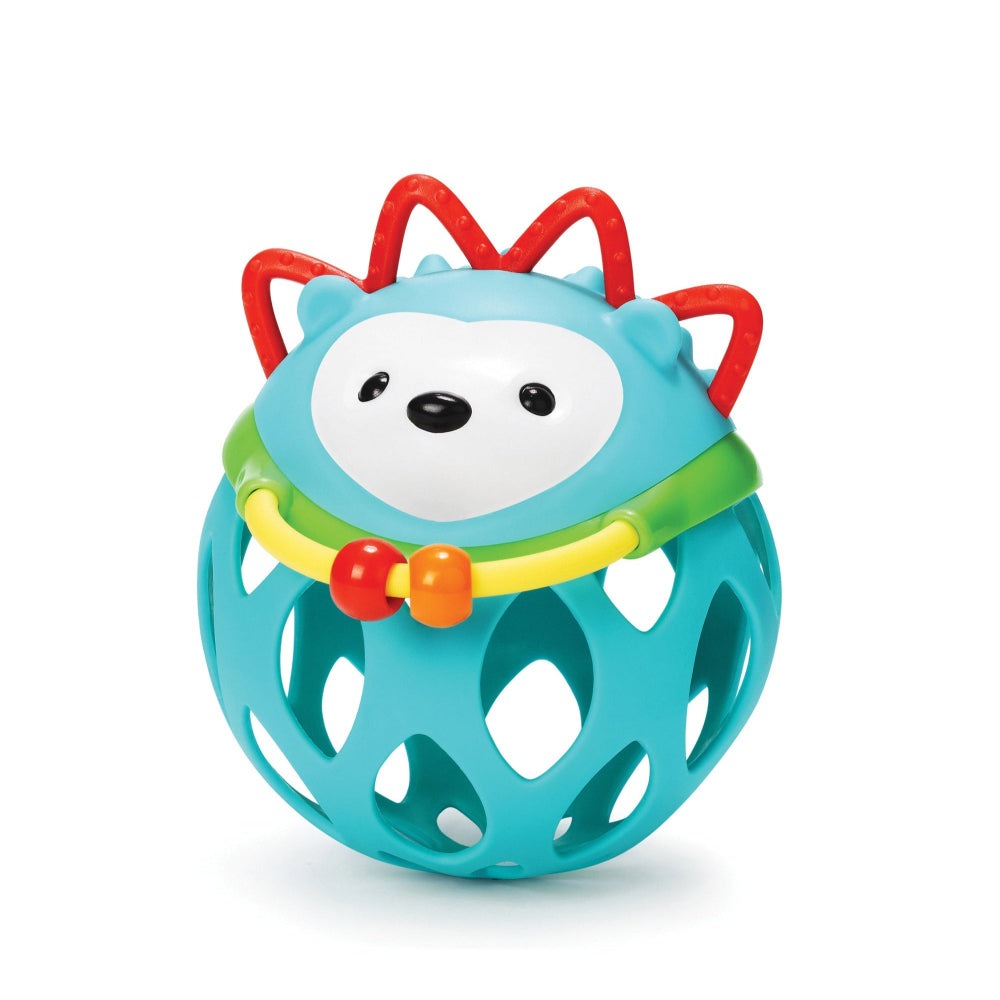Skip Hop Explore & More Roll Around Hedgehog toy, blue hedgehog with yellow ring and orange beads