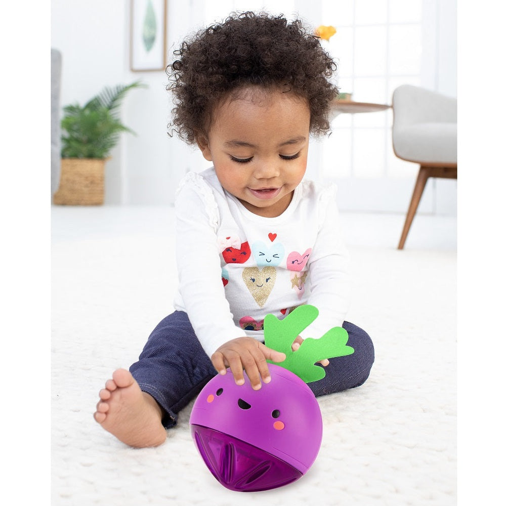 Skip Hop Farmstand Beetbox crawl ball, purple beet with green leaves, baby activity toy.