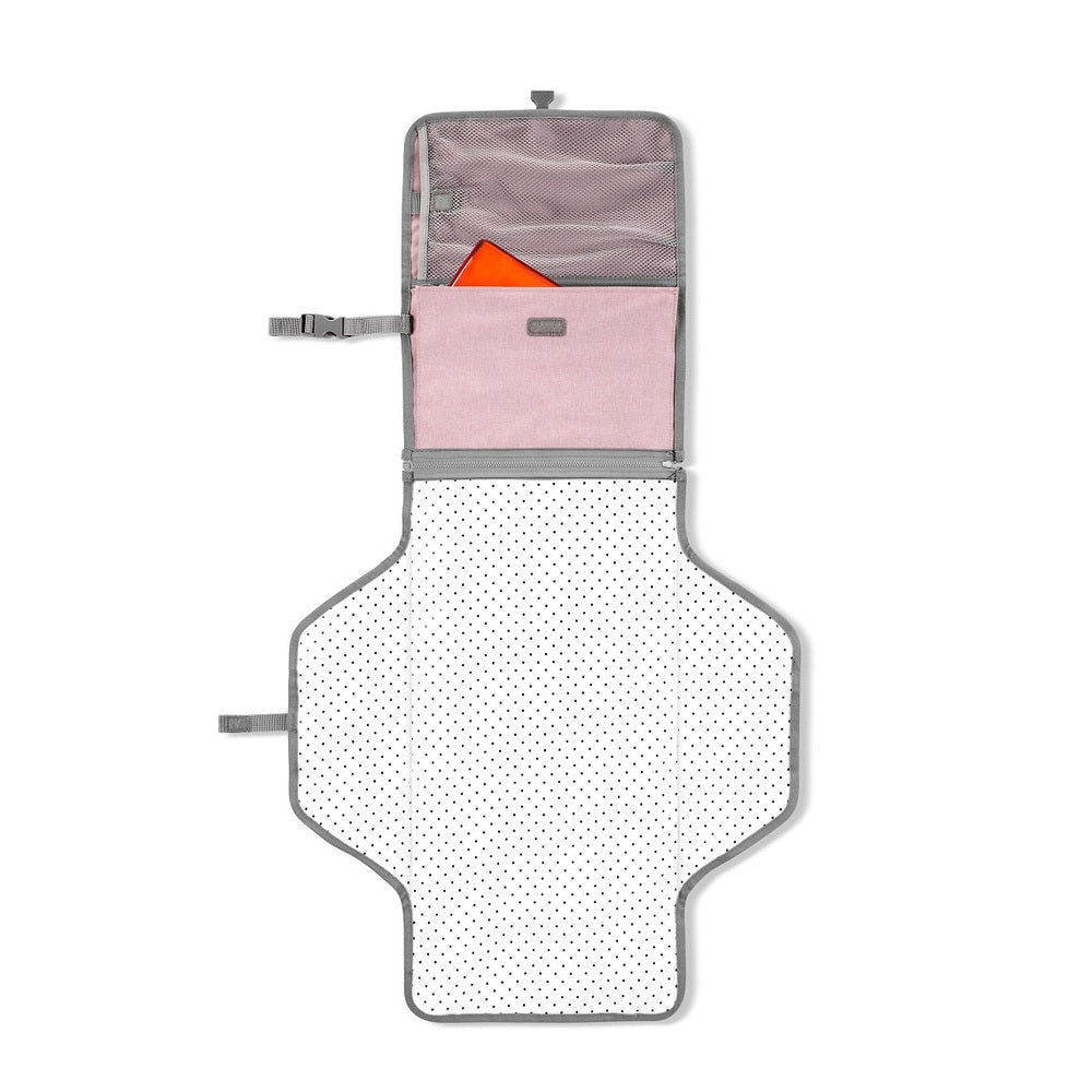 Skip Hop Pronto Signature Changing Station Pink Heather with grey trim and built-in pockets