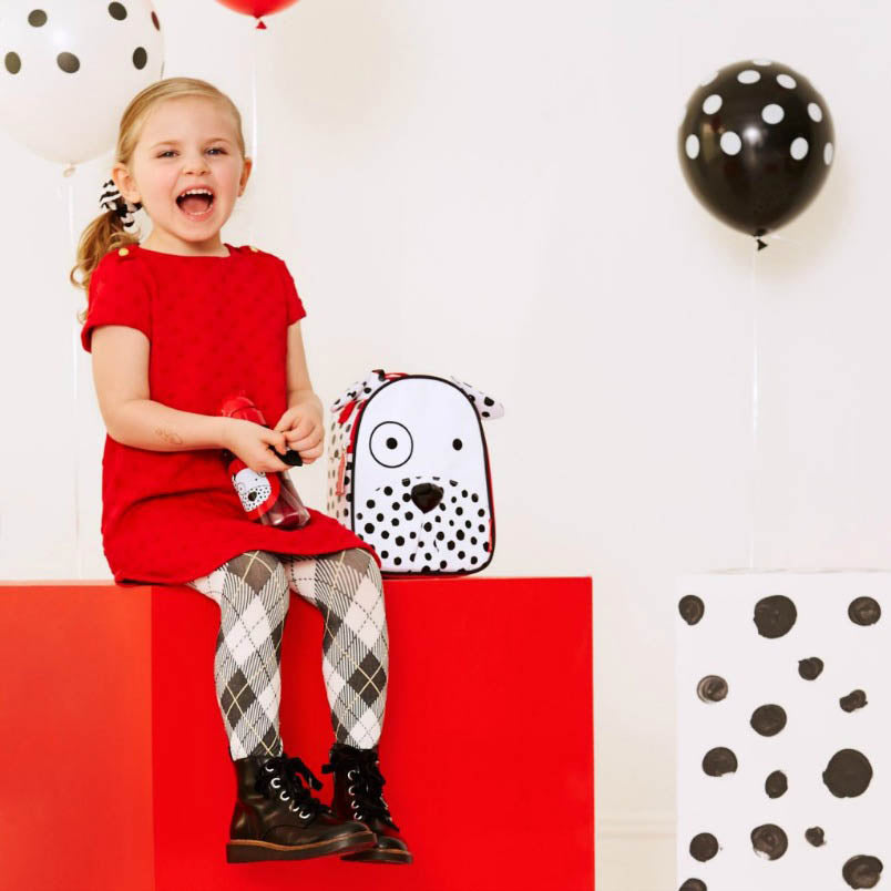 Skip Hop Zoo Dalmatian insulated lunch bag, white with black spots for kids