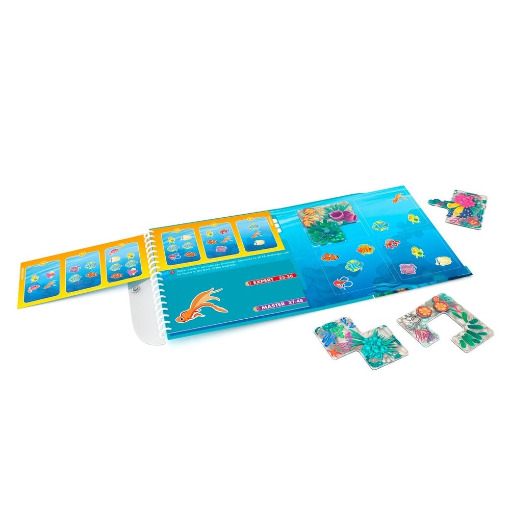 Smart Games Coral Reef puzzle set with blue reef tiles, cards and booklet
