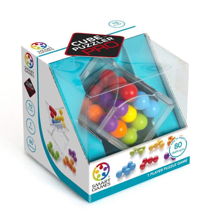 Cube Puzzler Pro by SMART GAMES, clear plastic puzzle cube with colorful balls, 1-player educational toy