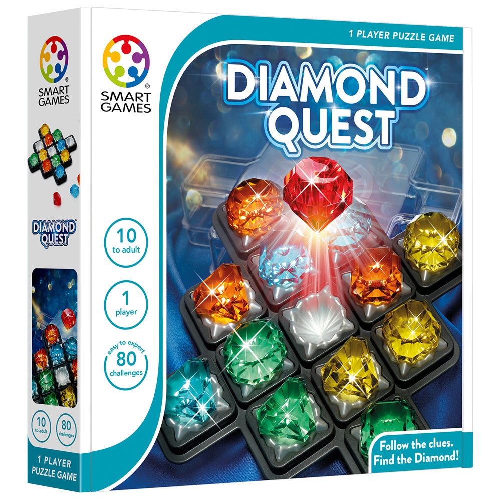 Smart Games Diamond Quest puzzle; colorful gemstone tiles grid, 1 player, 80 challenges