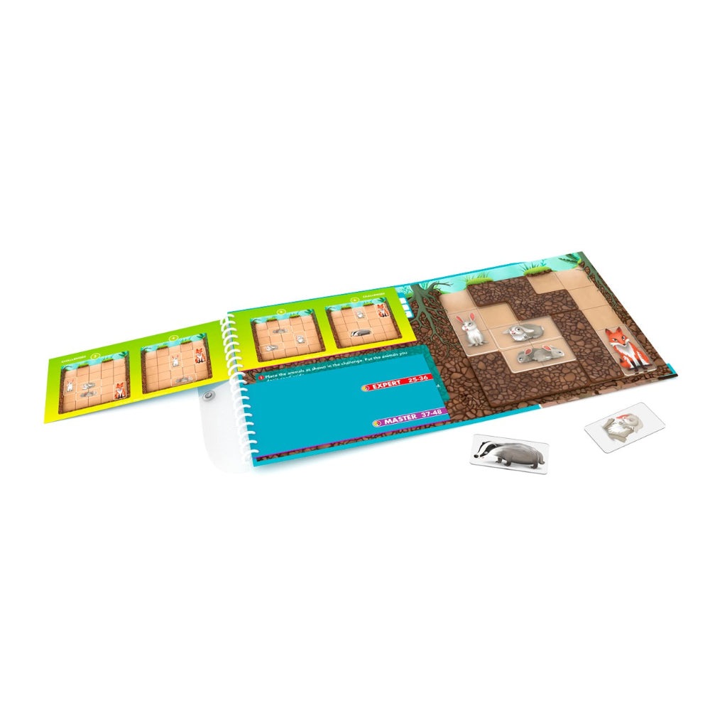 Smart Games Down The Rabbit Hole educational puzzle set with rabbit-hole board, animal tiles and cards