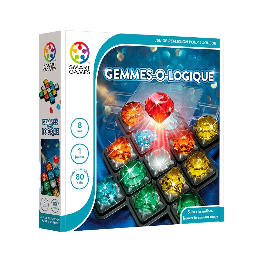 Smart Games Gemmes-O-Logique puzzle game, colorful gems on a grid, boxed portable set by SMART GAMES.