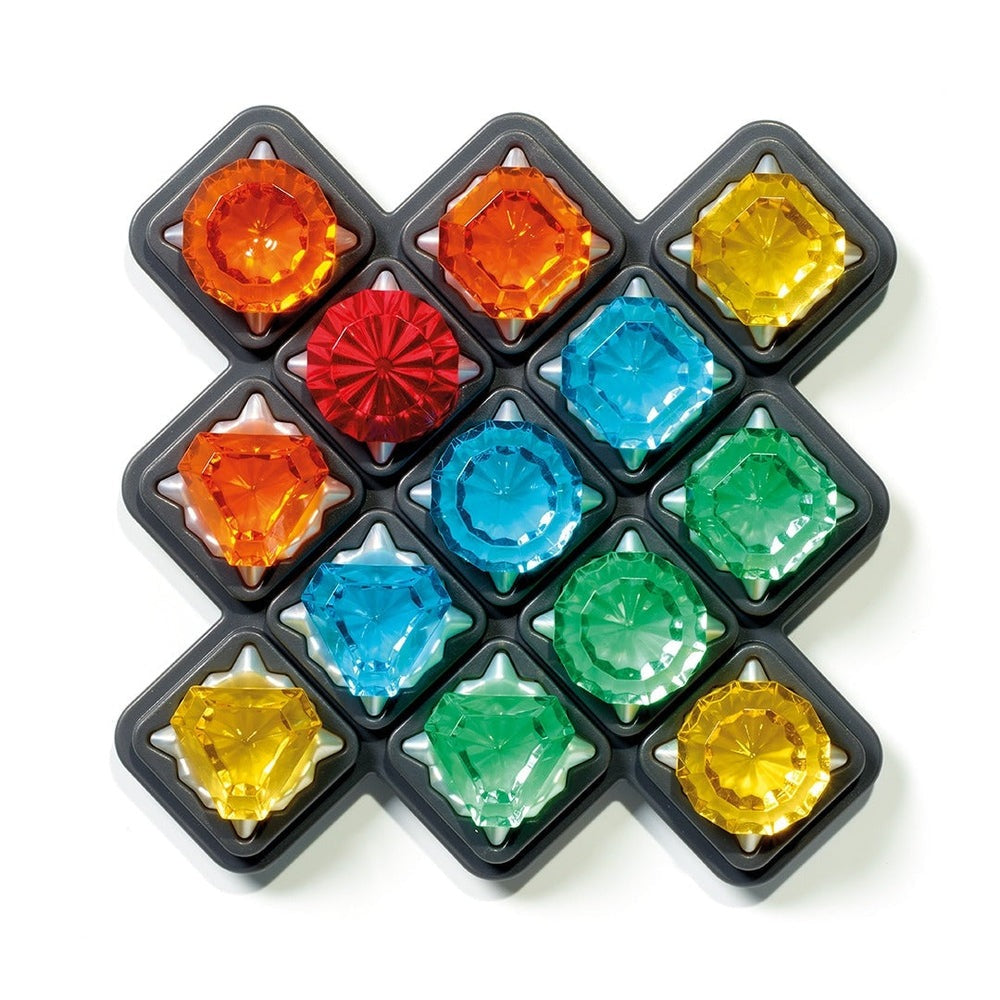 Smart Games Gemmes-O-Logique portable logic game with 12 colorful gems arranged in a diamond grid.