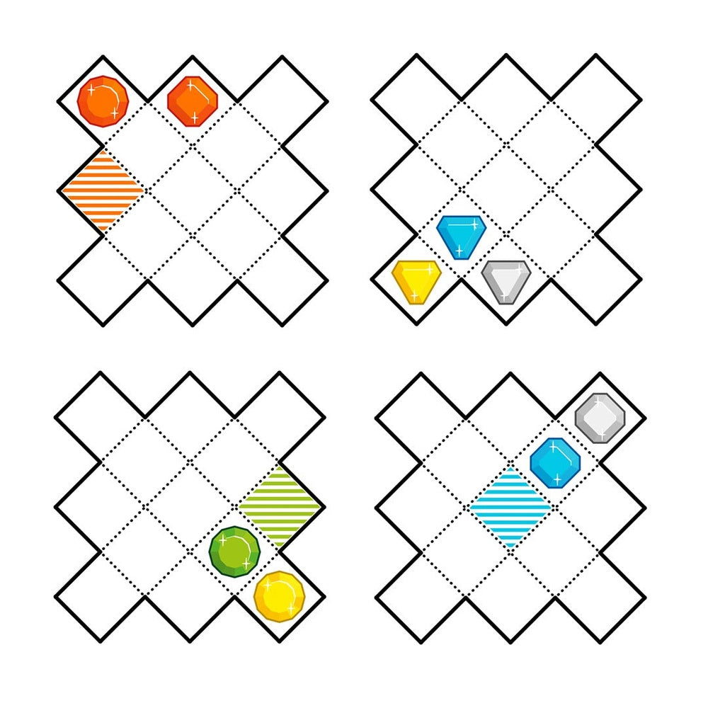 Smart Games Gemmes-O-Logique puzzle game: colorful gems on diamond grids showcasing logic challenges.
