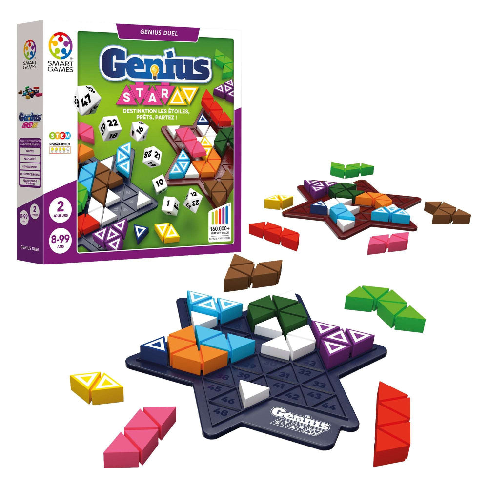 Genius Star puzzle by Smart Games-two-player educational game with a star-shaped board and colorful blocks.
