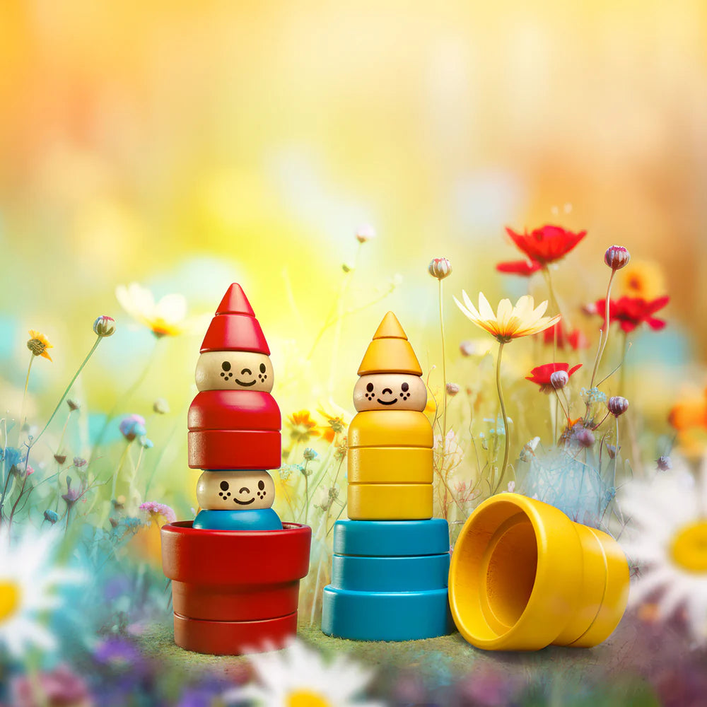 SMART GAMES Smart Games Gnome Sweet Gnome stackable wooden ring segments with painted smiling faces img 5/11