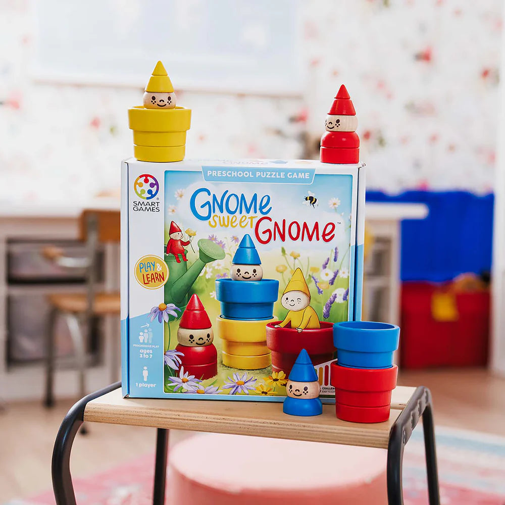 SMART GAMES Smart Games Gnome Sweet Gnome stacking puzzle with cylindrical body segments and cone hats img 6/11