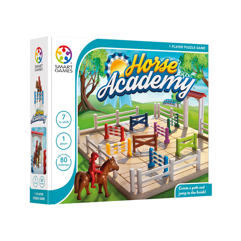 SMART GAMES Smart Games Horse Academy 3D puzzle with colorful modular fences and horse rider figure img 1/8