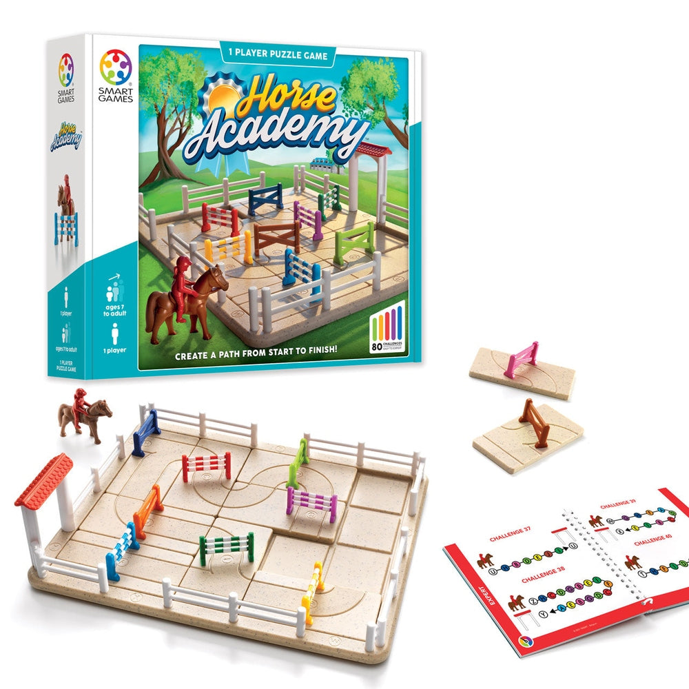 SMART GAMES Smart Games Horse Academy wooden grid puzzle with colored fence obstacles and challenge booklet img 8/8