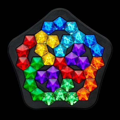 Smart Games IQ Deluxe Pentagon puzzle with colorful gem tiles in a black tray by SMART GAMES