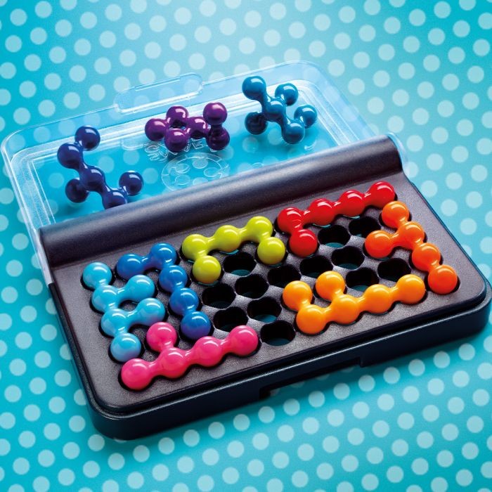 SmartGames IQ Fit puzzle game in black travel case with colorful interlocking beads SMART GAMES