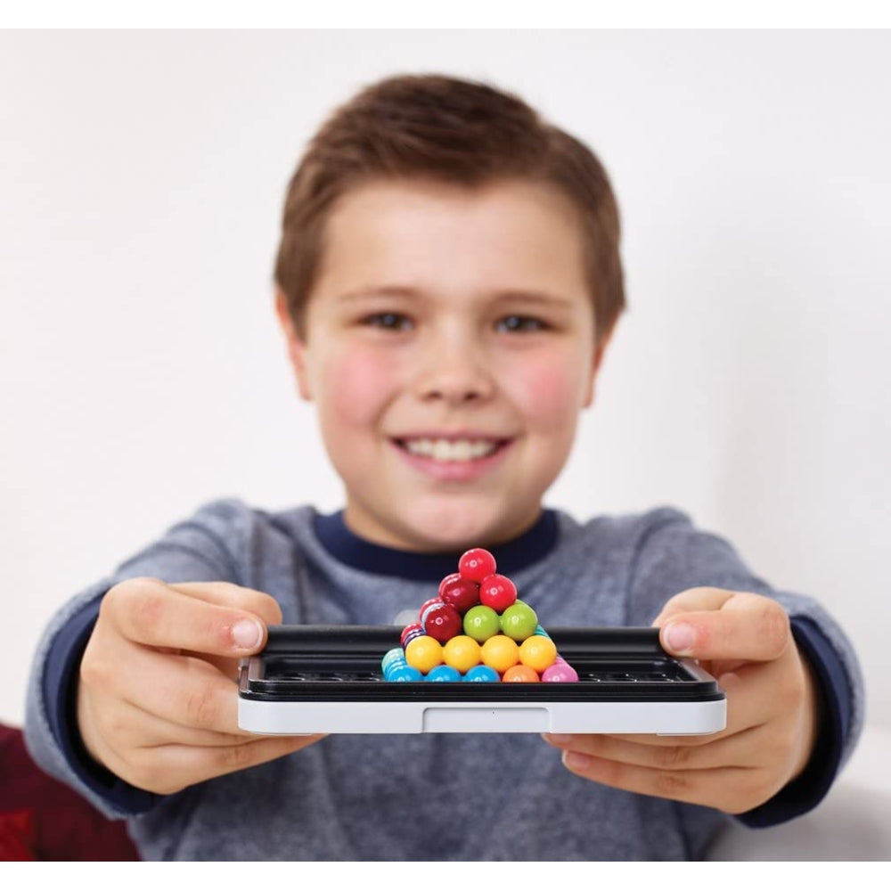 IQ Puzzler Pro handheld puzzle by SMART GAMES featuring a multicolor ball pyramid