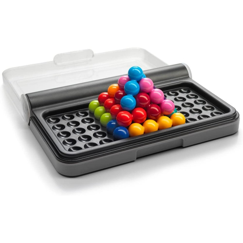 Smart Games IQ Puzzler Pro educational toy with a colorful marble pyramid on a black tray