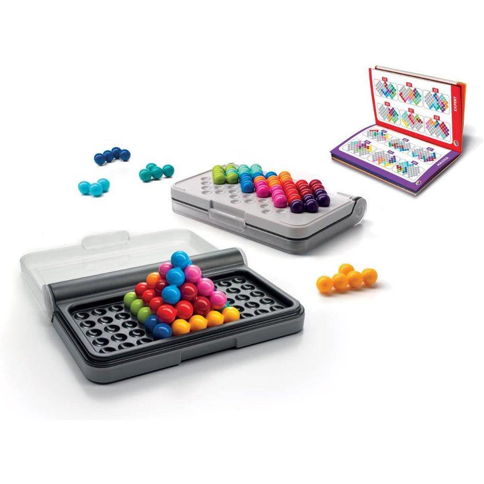 Smart Games IQ Puzzler Pro educational puzzle game with colorful rainbow balls and travel tray