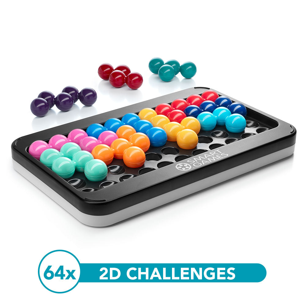 Smart Games IQ Puzzler Pro XXL puzzle game with 64 colorful marbles on a black tray