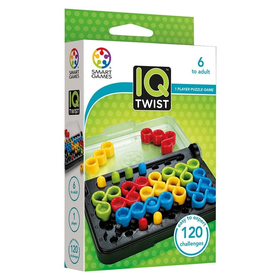 IQ Twist puzzle game by SMART GAMES; 1-player logic toy with colorful rings and 120 challenges