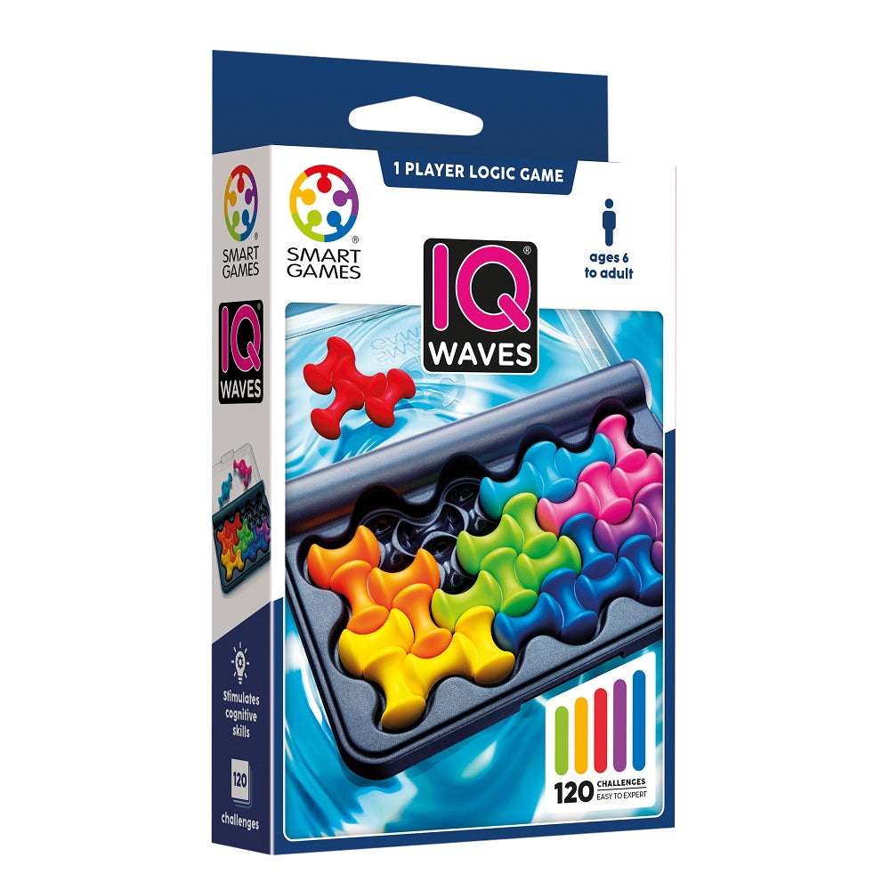SMART GAMES Smart Games IQ Waves interlocking rainbow pieces in wave-edged tray with 120 challenges img 1/7