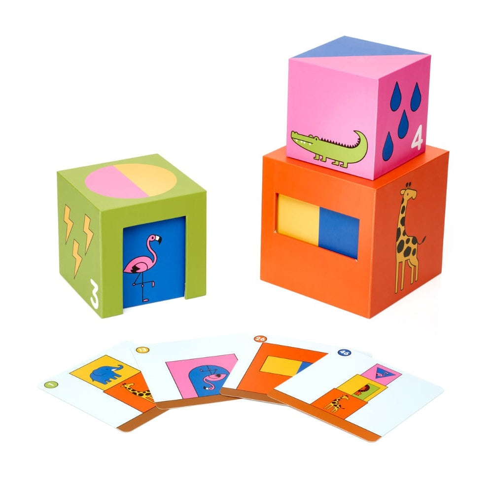 Smart Games Peek-A-Zoo set of 2 colorful activity cubes with animal graphics and matching cards