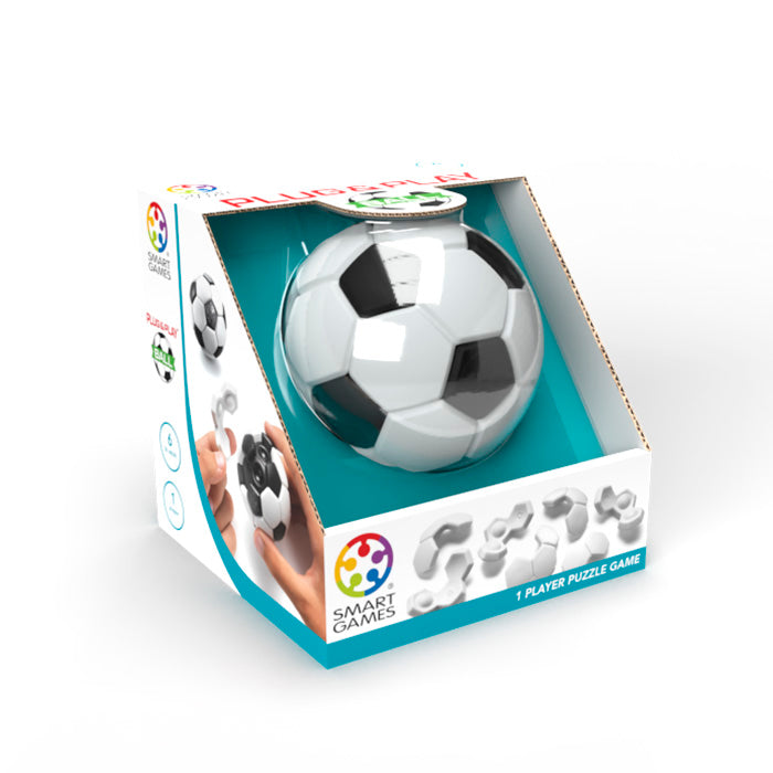 Smart Games Plug & Play Ball puzzle toy in box, soccer ball design, educational game by SMART GAMES.