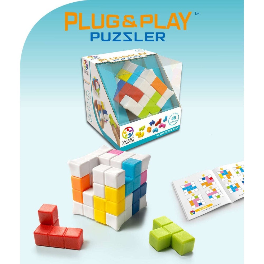 Smart Games Plug & Play Puzzler 1-player puzzle cube with multicolor blocks and instruction booklet