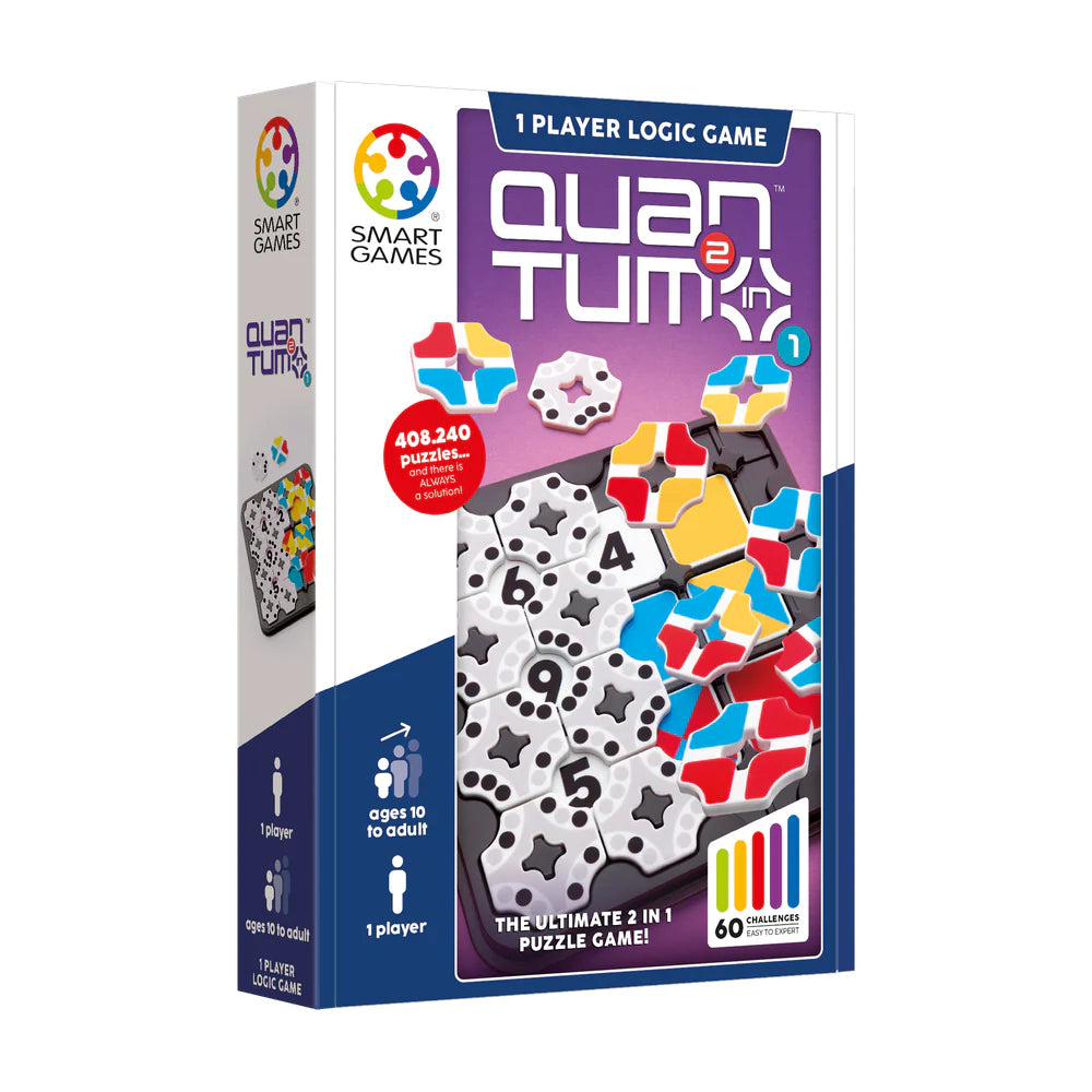 SMART GAMES Smart Games Quantum 2 In 1 Puzzle numbered dice with star cutouts and colorful tetris pieces img 1/5