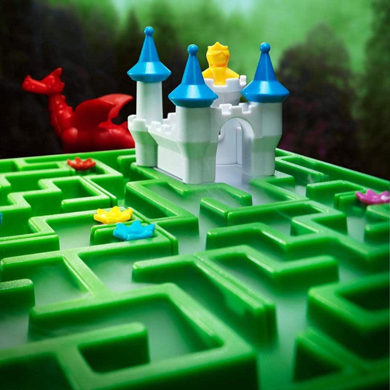 Sleeping Beauty Deluxe maze puzzle by SMART GAMES featuring white castle with blue towers on a green maze board