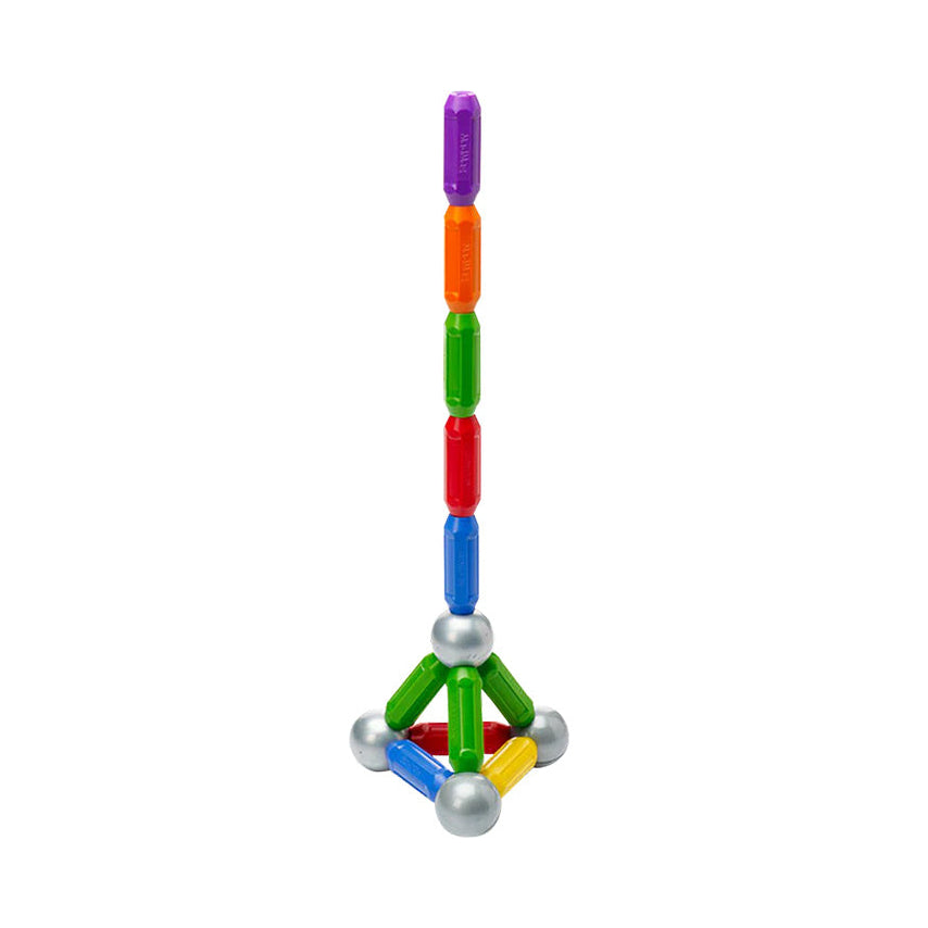 Colorful magnetic building toy on a white background